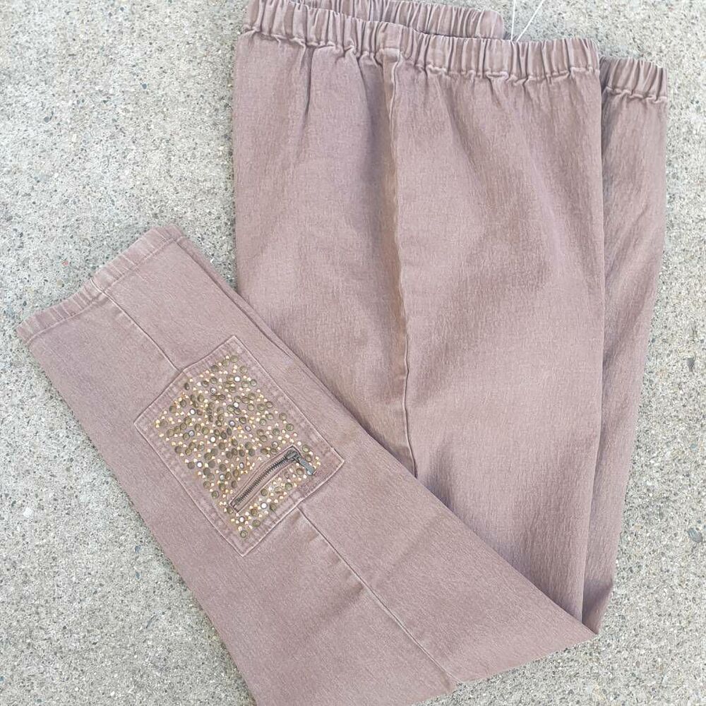 DG2 By Diane Gilman Womens Pants Pink Pull On Ankle Pocket Studded Solid Plus 1X